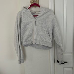 TNA cozy fleece boyfriend zip-up hoodie- heather cloud white-size medium